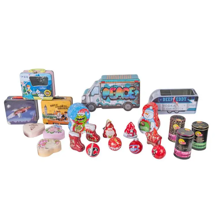 OEM Custom Quality Christmas Various Chocolate Candy Cookie Logo Recyclable Square Round Big Metal Box Small Festival Tin Can