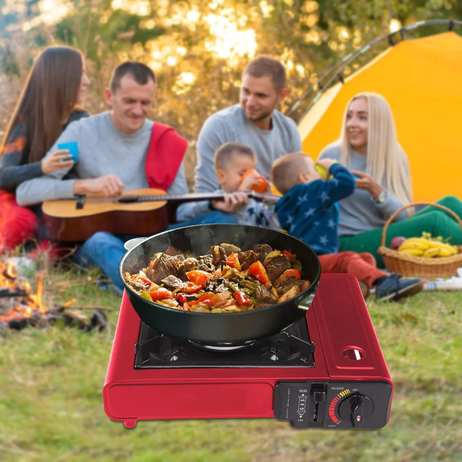 Outdoor Camping Grill Single Burner Stove Garden Mini Butane Table Top BBQ Stove Portable Gas Stove With Carrying Case