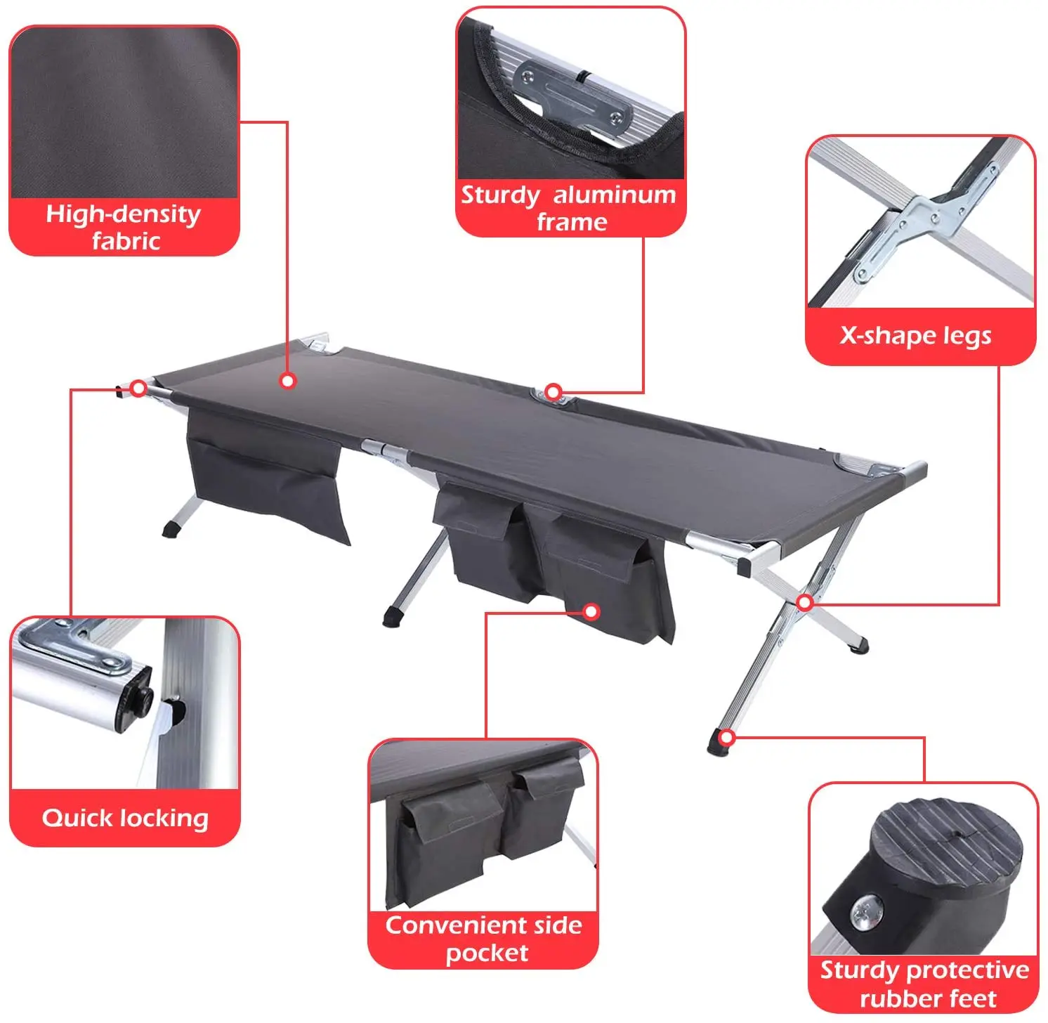 Outdoor Sleeping Lightweight Easy Carrying Aluminum Folding Tent Bed Stretcher Bed Cot Folding Camping Bed