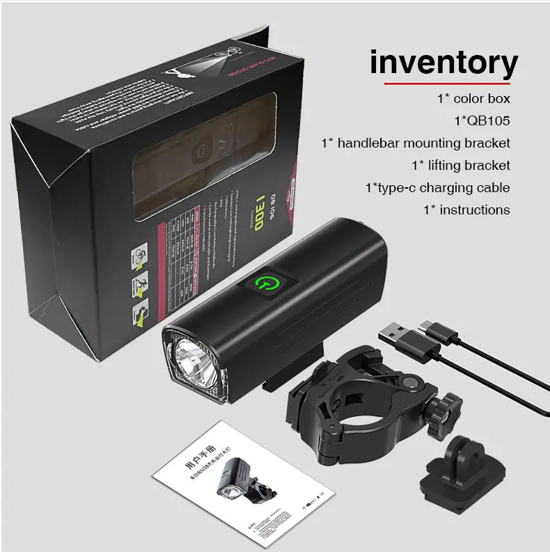 New Level Bicycle Light 1300 Lumen USB Rechargeable Flashlight MTB Road Bike LED Headlight Waterproof Light