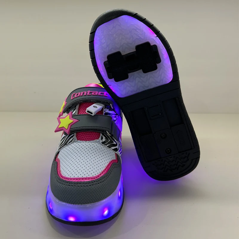Two-Wheel Rolling Shoes for Adults Boys Girls Flashing Roller Skating Shoes  Pulley Walk  Roller Skating Shoes