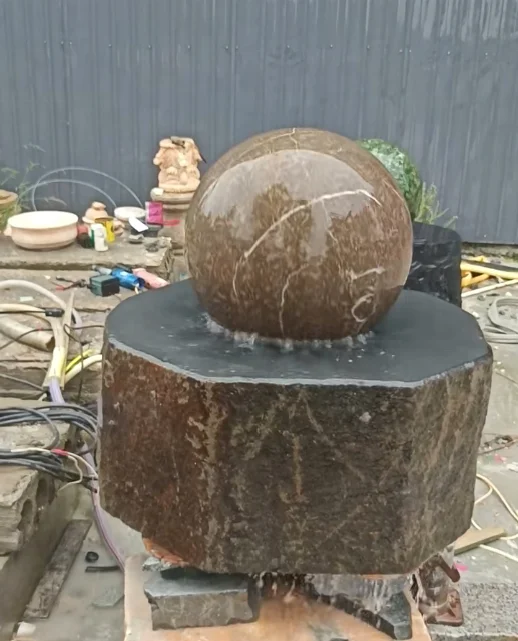 Hand Carved Outdoor Garden Big Natural Stone Custom Marble Rotating Granite Ball With Map Water Fountain For Sale