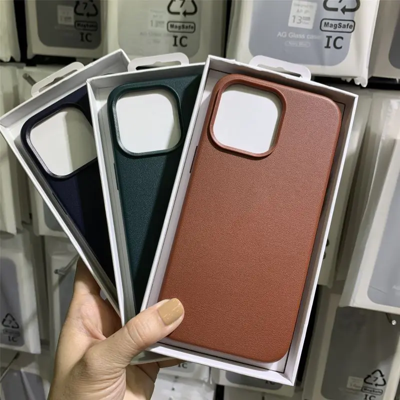 Quality Official Magsafe Leather Case with Logo for Iphone 15 14 13 12 Pro Max 1:1 Original  Clone Popup Leather Cover for Apple