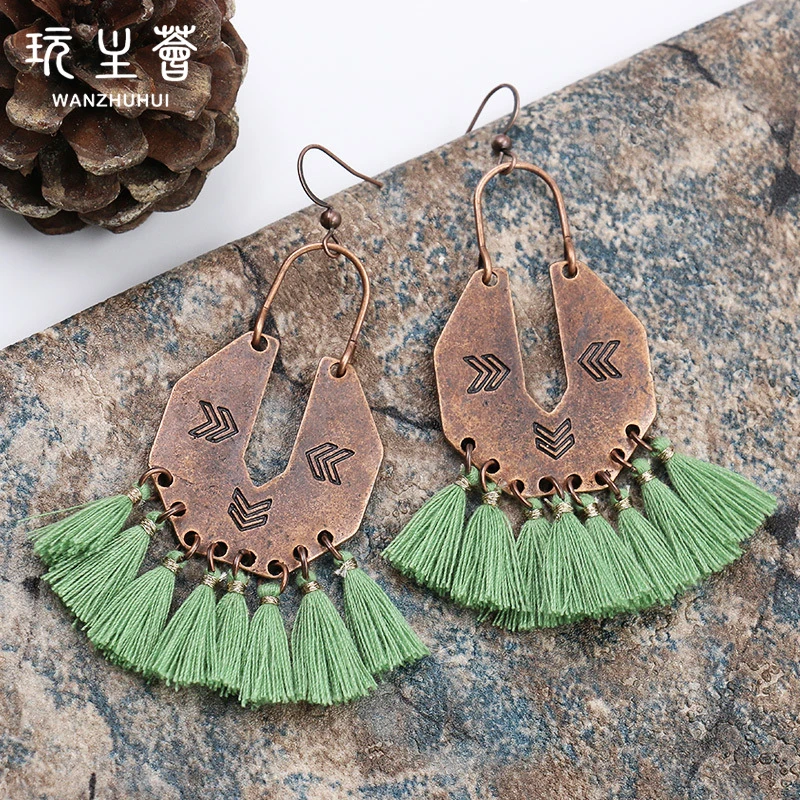 Bohemian design womens alloy daily wear drop tassel earrings jewelry