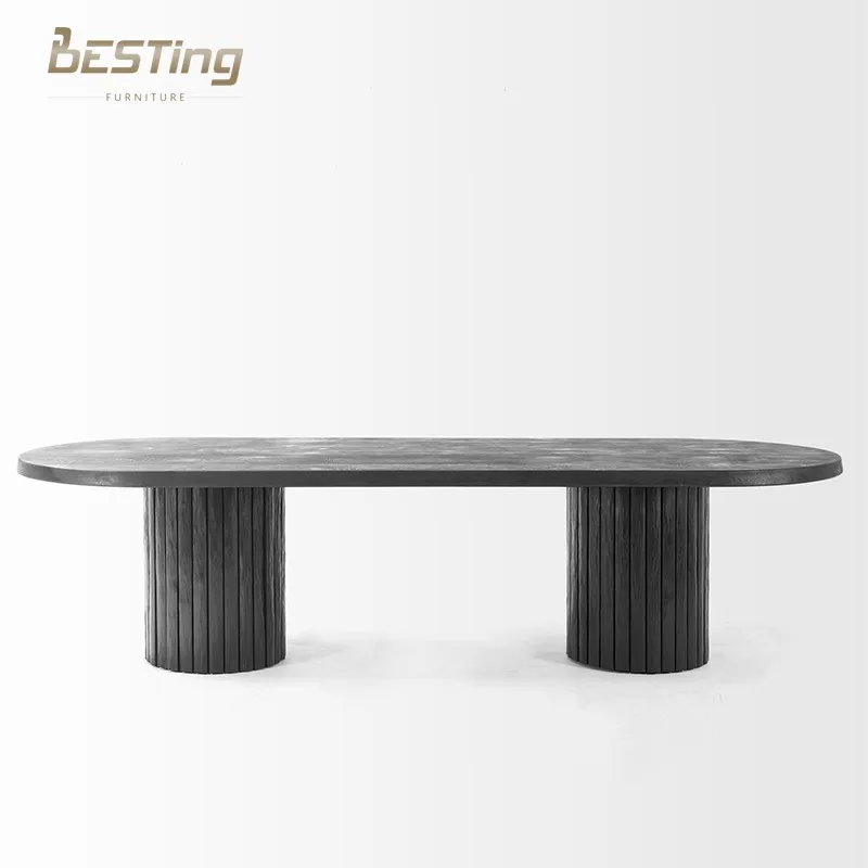 Italian luxury modern designer solid wood furniture wabi sabi black round dining table or workbench