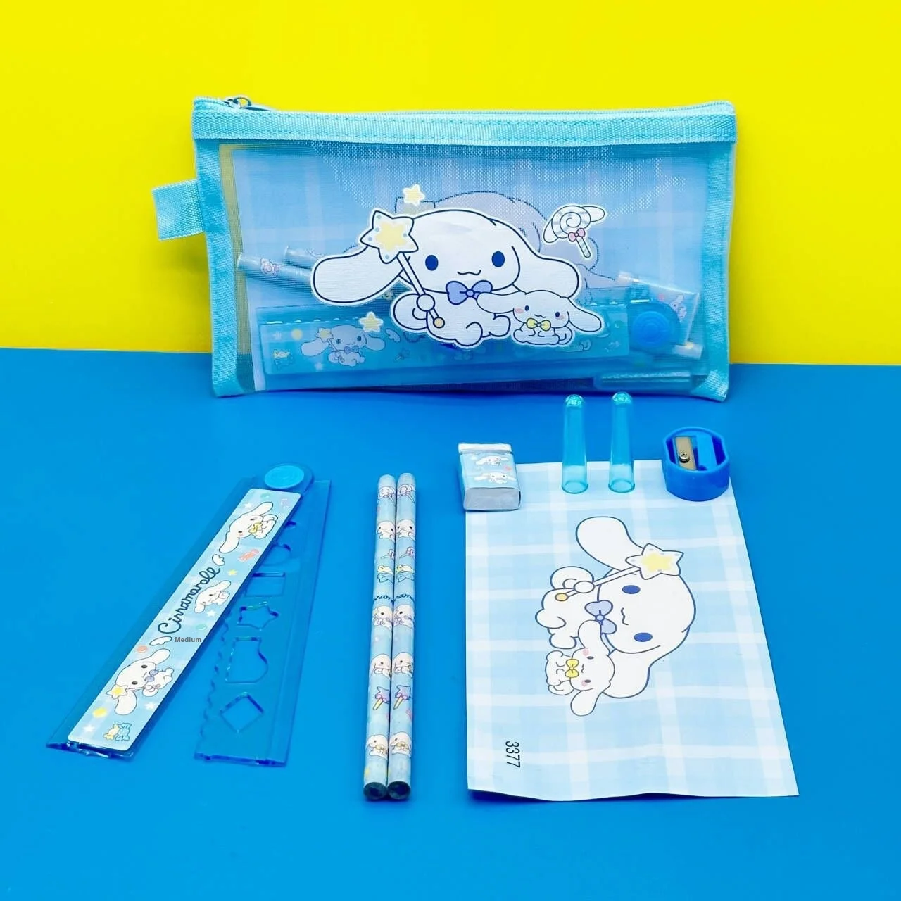 Youjia 3377 Sanrio Nylon Mesh Stationery Set 8-Piece Pen Bag Gift for Students and Kindergarten for Office or Promotion Use