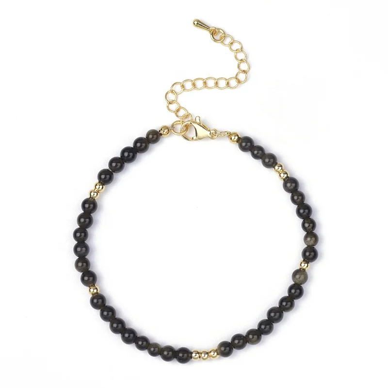 Cliobeads Lobster Clasp Brass Bracelet 4mm Mookaite Morganite Obsidian Small Nature Stone Beads Bracelets