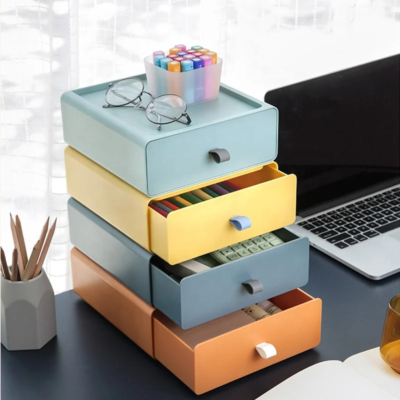 
Cosmetic Stationery Desktop Plastic Stackable Storage Box Drawers 
