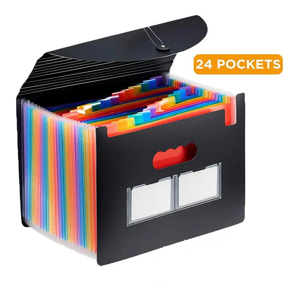 Office A4 Size 24 Pockets Expandable Accordion Document File Organizer Plastic Collapsible
