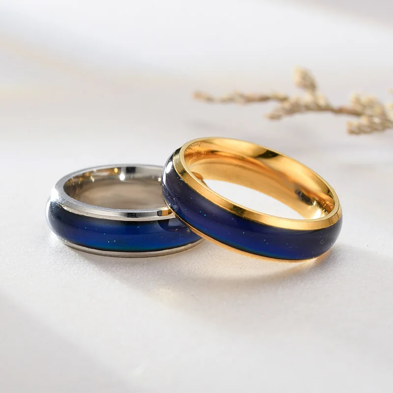 Hot Style Thermochromic Smooth Mood Rings 6mm Couple Stainless Steel Changing Color Mood Finger Rings