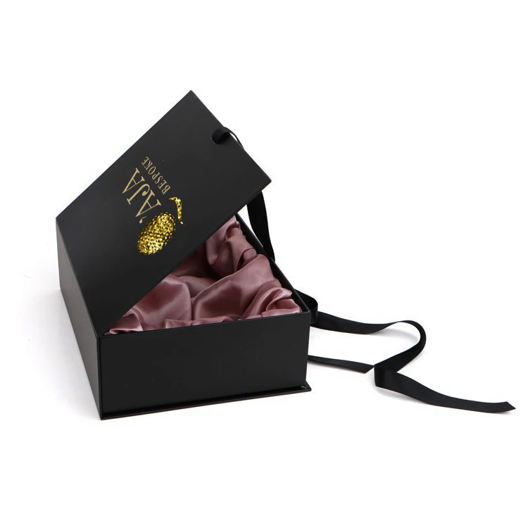 Luxury Wig Gift Customized Logo Magnetic Closure Black Paper Hair Extension Packaging Box