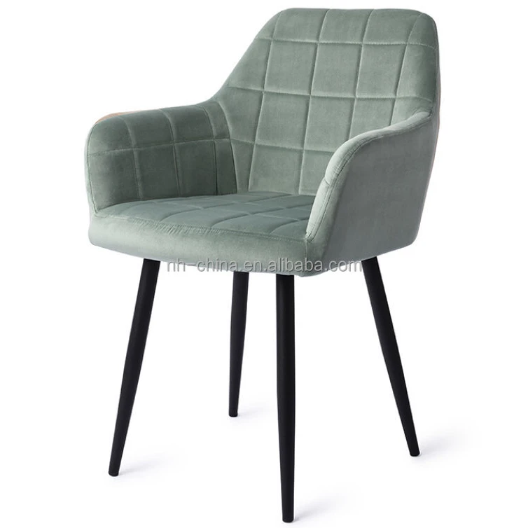 New design grey living room armrest dining chair with steel leg