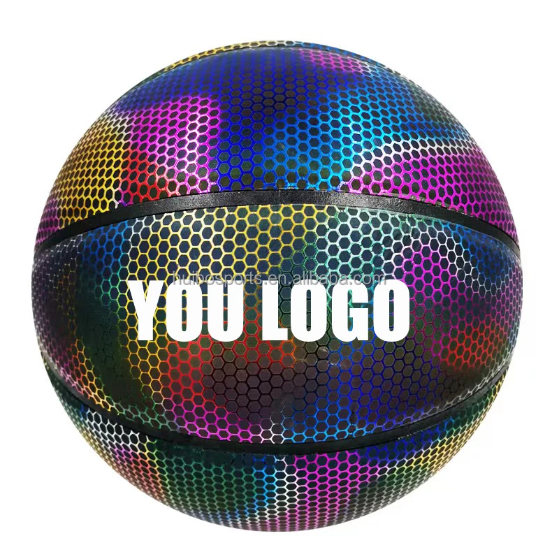 Customized basketball latest factory direct sales Reflective Luminous basketball OEM LOGO Light up basketball holographic balls