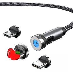 High Quality Nylon 360 540 Degree 3 in 1 Magnetic Multifunction Phone Micro usb Data Charger Cables Type-c 1m 2m Wholesale