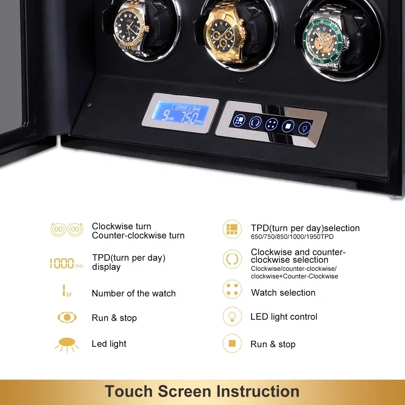 Custom Remote LCD Touch Screen Luxury Wooden 12 Slots Watch Display Cabinet LED Watch Winder Case Automatic Box Watch Winder 8+