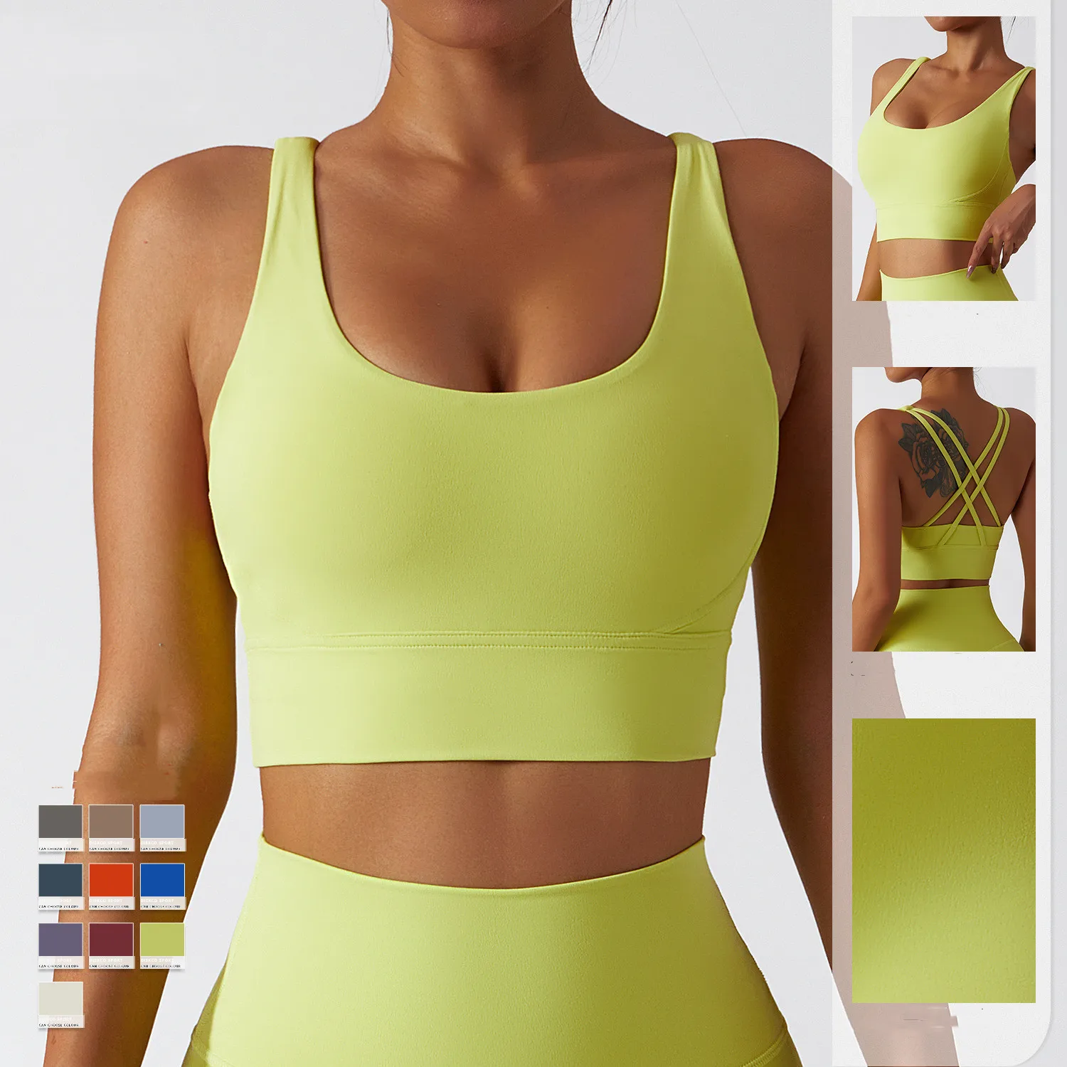 Sports Wear For Women Gym Fitness Cross Back Yoga Bra Solid Gather Sport Top Workout Push Bralette Running Clothes