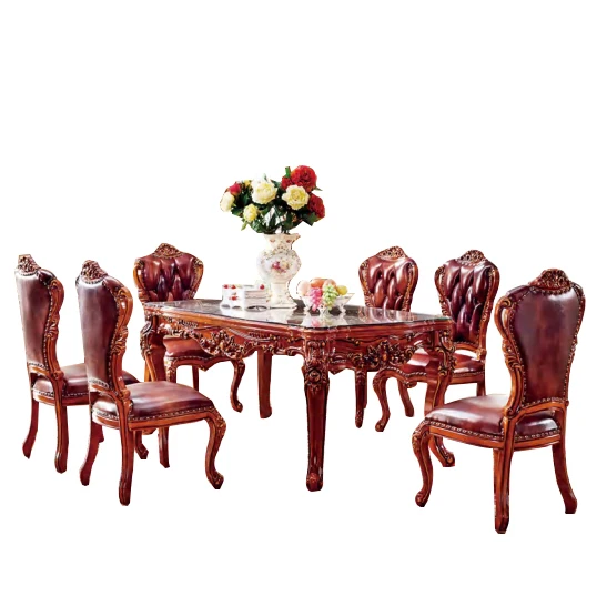 Европейский стиль резной обеденный стол из массива дерева изысканный и