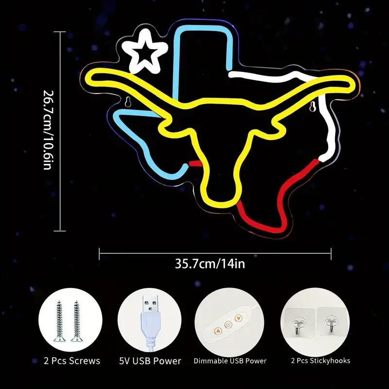 1 USB Powered LED Bull and Cow Neon Wall Decoration Sign - Creative Background Neon Light-