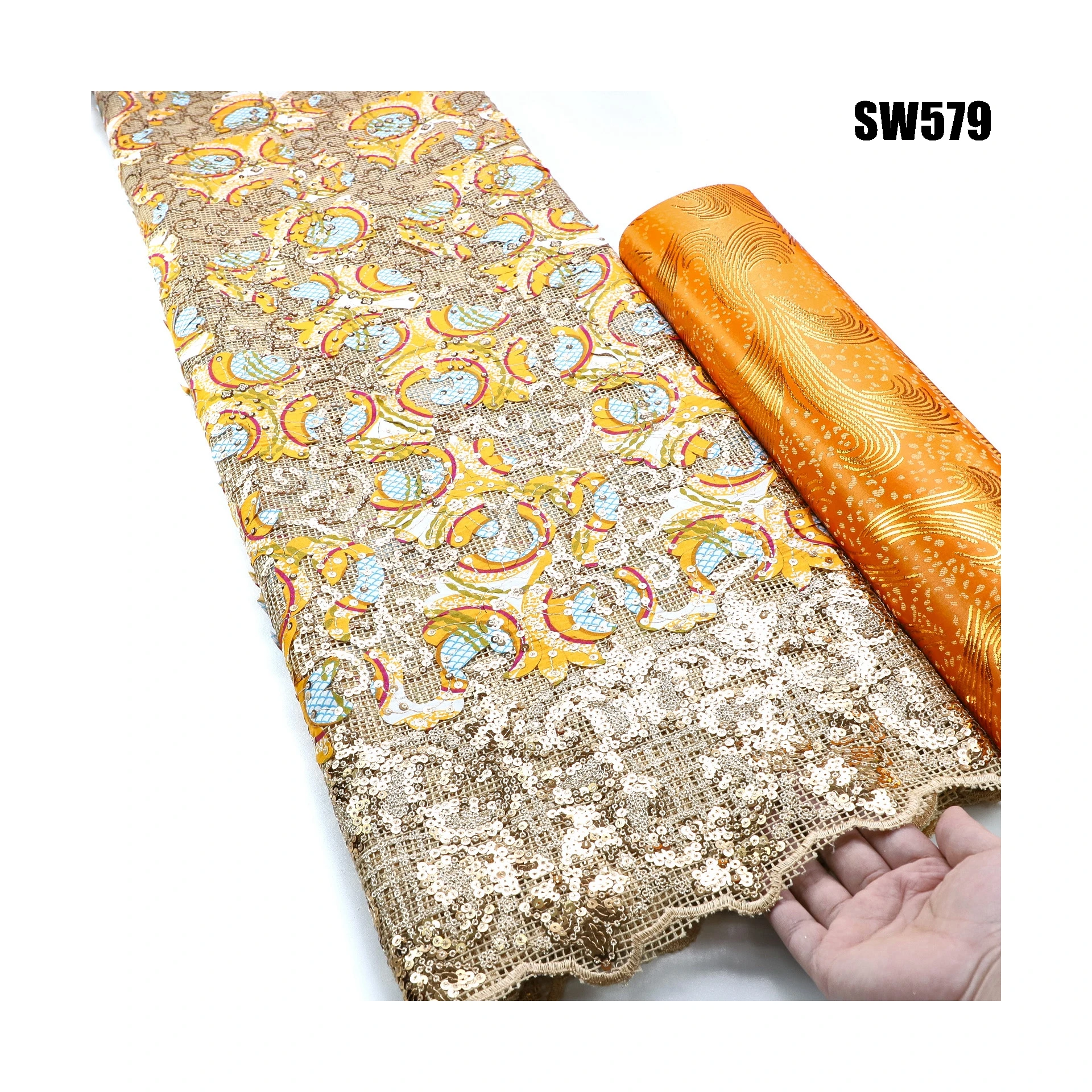 Lace Fabric for Official 2023 New Design Luxury Sequins Lace for Party Dress or Officiel