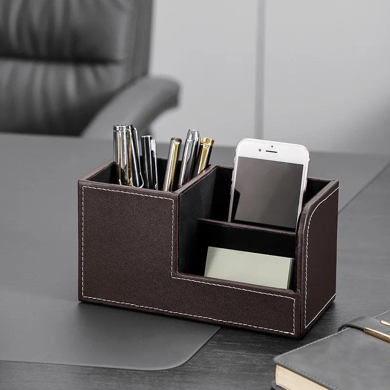 Hot Sale Custom Home Office PU Leather Pen Holders Pencil Container Business Name Card Target Desk Organizer