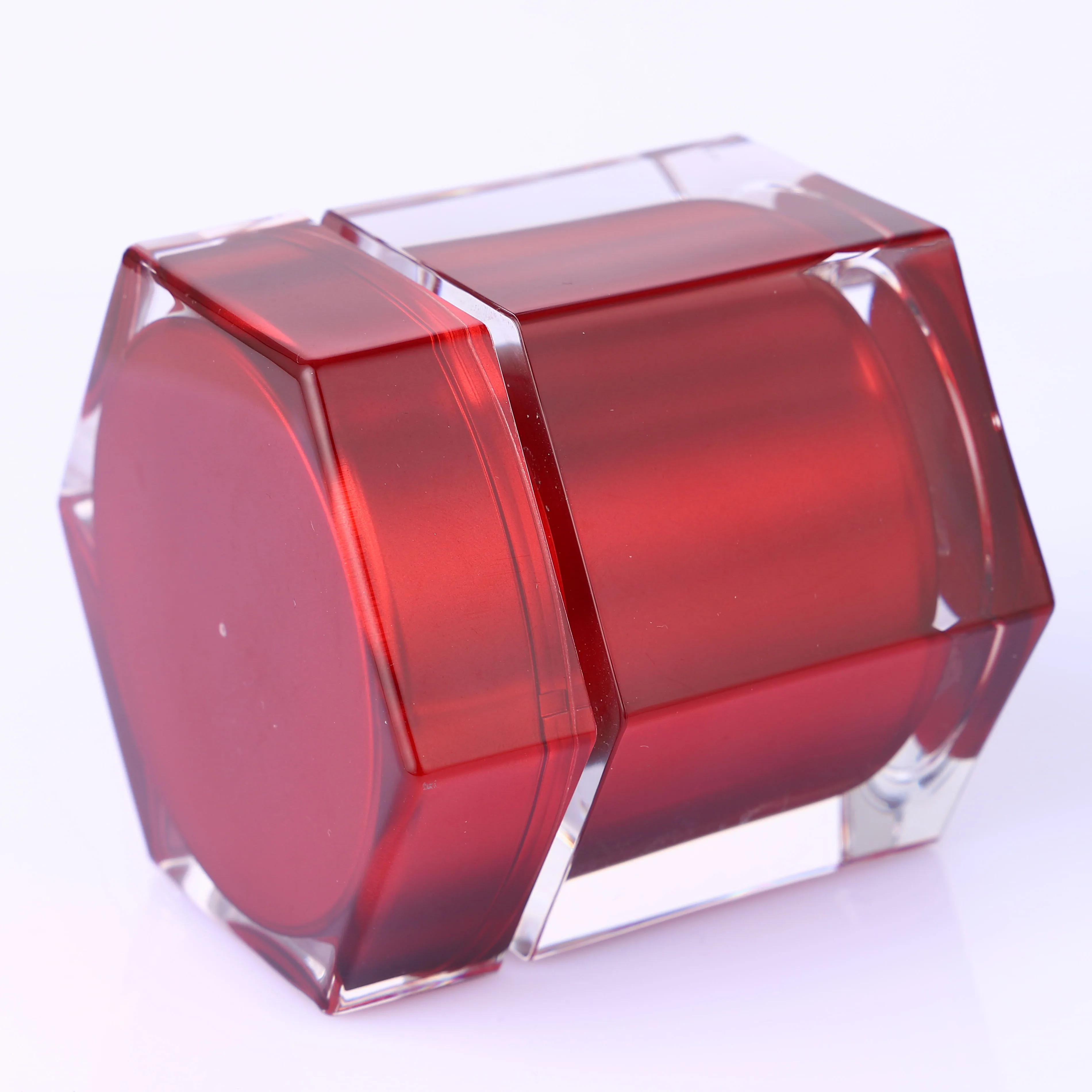 Wholesale Fashion Metallic Red Prismatic Acrylic Jar For Skincare Packaging