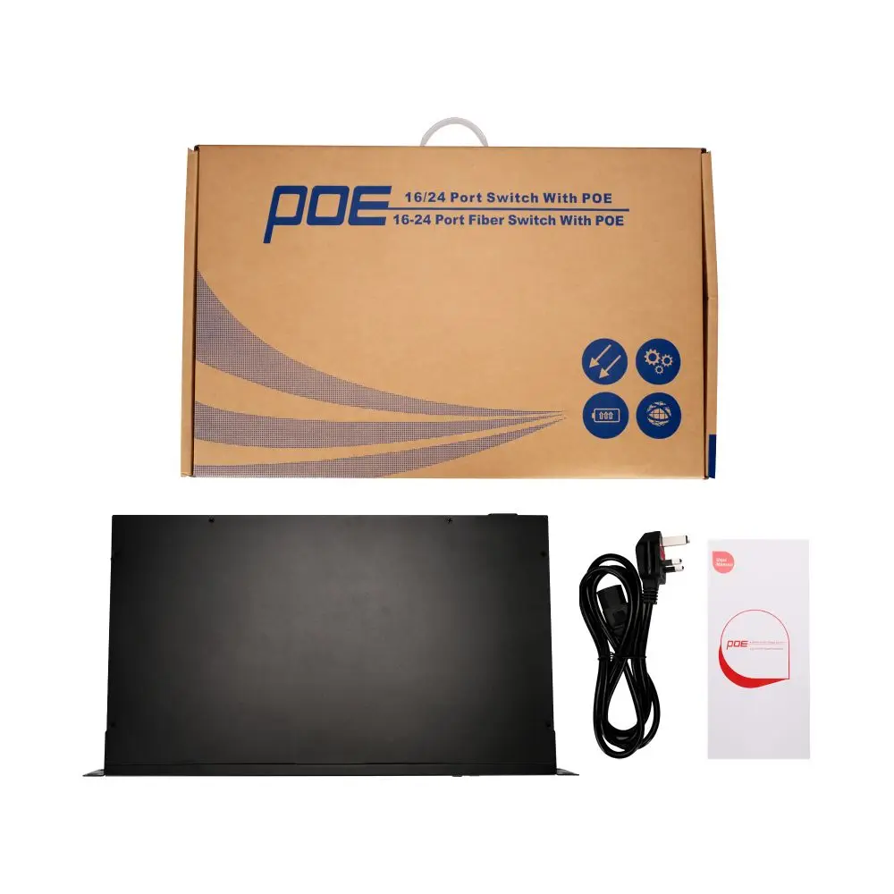Professional CCTV rack 16 Port 260W POE 10/100Mbps and 2 port10/100/1000Mbps Uplink POE Switch monitoring system