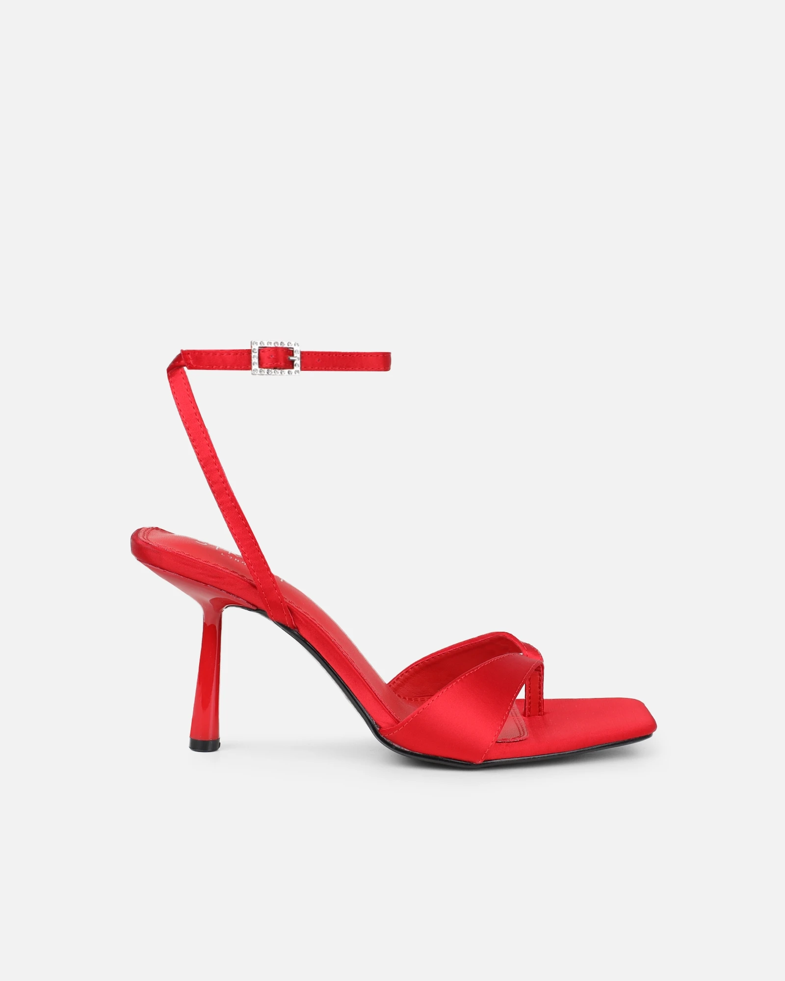 Lady Sexy Black Satin Heel Sandal Shoes Ladies Ankle Strap Squared Toe Stiletto Flip-flop Pumps Strappy shoes