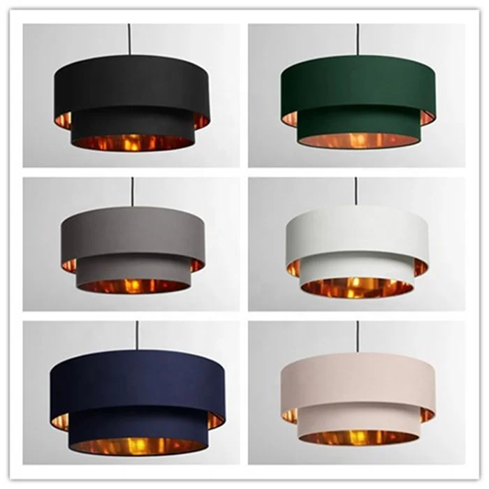 Navy Blue Hardback Drum TC Fabric shade with Brushed Metallic inner linings Copper drum lampshade