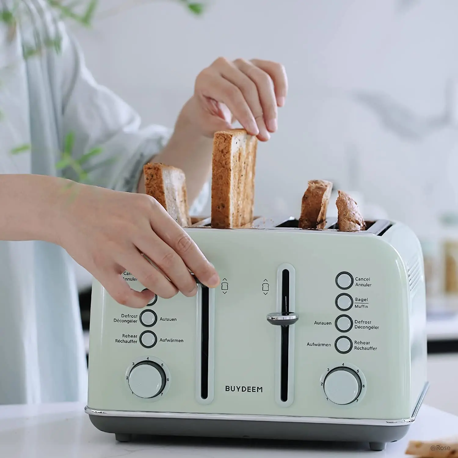 electric set bun with stainless steel panel toaster long big slot multi use digital timer toaster
