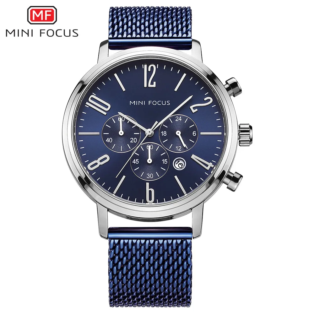 
Mini focus 0183 mesh strap western wrist watches quartz analog water resistant stainless steel chain black color wrist watches 