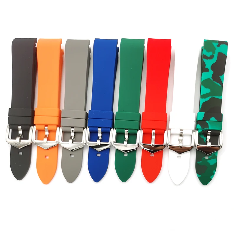 
curve end high quality 18 19 20 21 22 24mm silicone rubber watch bands watch strap 