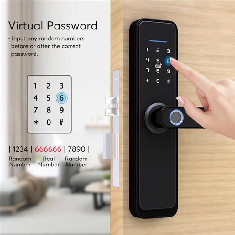 Wooden Door finger print lock biometric password electric door lock Me card with tuya ttlock smart door lock