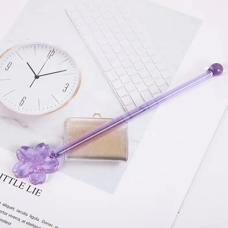 Wholesale Cherry Blossom Glass Stirring Rod Purple Sakura Spoon Hear Resistant Purple Swizzle Stick for Party Wedding