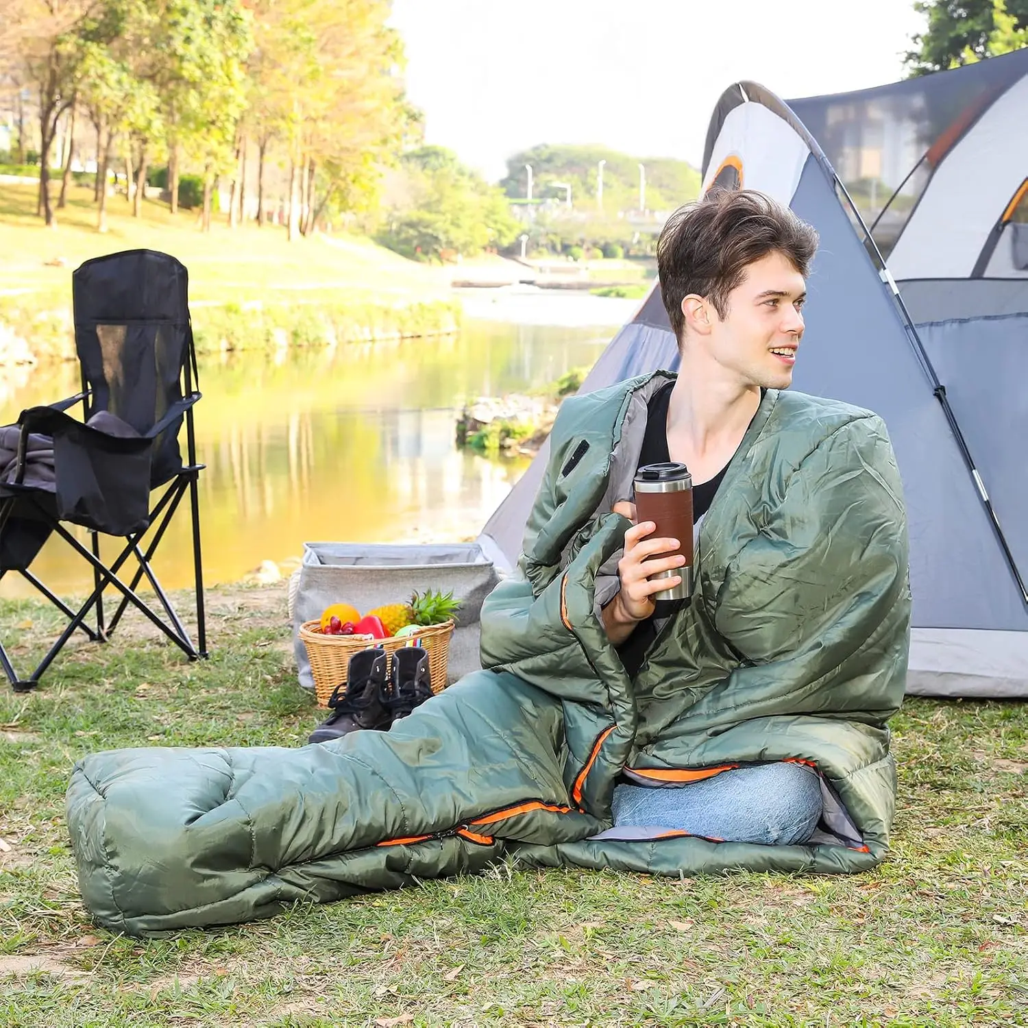 Cold-Weather Mummy Sleeping Bag  for Big & Tall Adults No-Snag Zipper with Adjustable Hood for Warmth and Ventilation