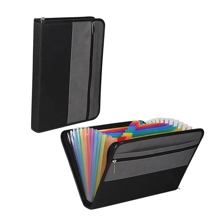 Heavy Duty A4 PU Leather Expanding File Folder 12 Pockets Zipper Portfolio Document Organizer Presentation Folder