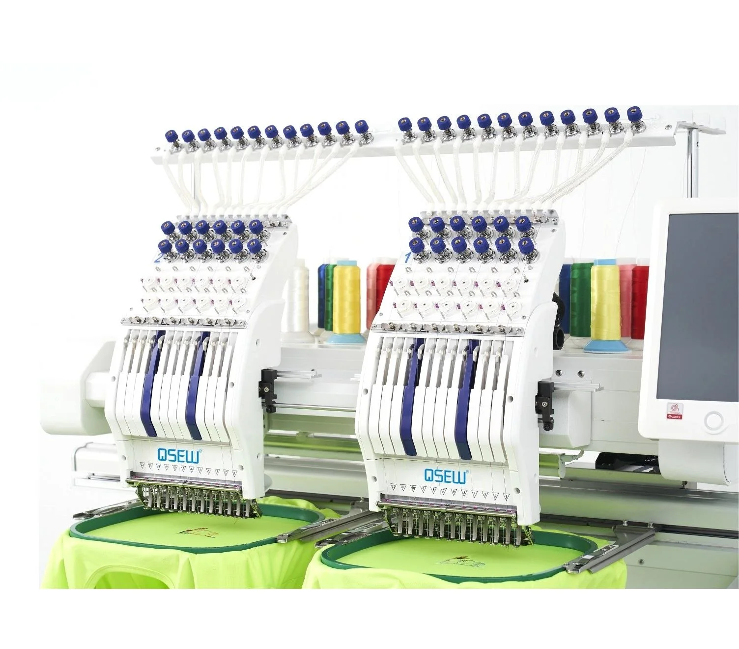 QS-1202F double Head 12 needle Computerized Embroidery Machine Dahao Computer for T shirt logo label flat Embroidery Machine