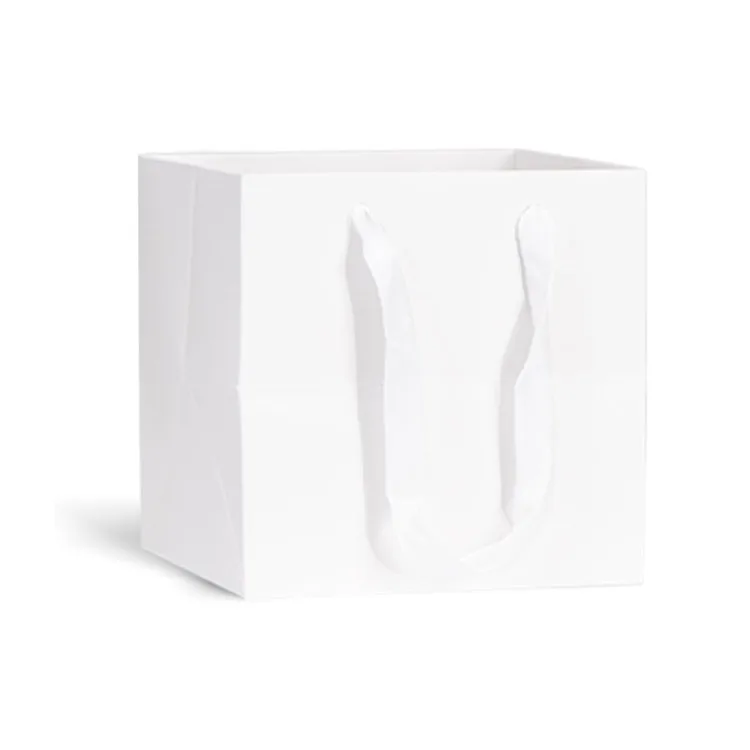 Assorted Colors Christmas Decoration Custom Logo Flower Carry Bags Square Bottom Paper Gift Bags with Ribbon Handles