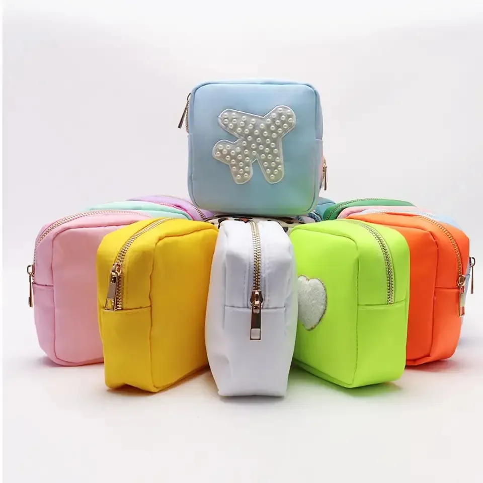 Factory Direct Supply 19 Colors Small Mini Waterproof Nylon Pouches Women Men Travel Toiletry organizer Cosmetic Makeup Bags