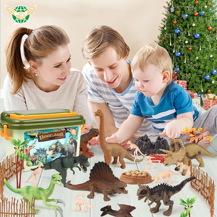 Wholesale Dinosaur Theme Toys Play Set 8 Pieces Simulation Dinosaurs with One Easy to Storage Bucket for kids