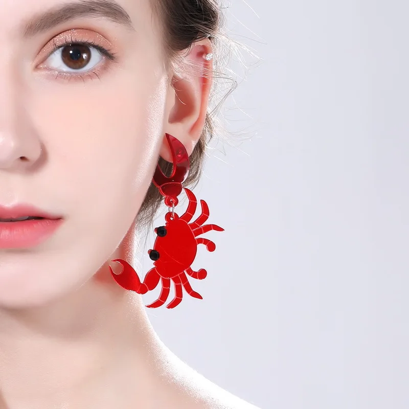 Y2K Acrylic Lobster Crab Octopus Shark Frog Bee Parrot Koala Dangle Earrings Various Animal Designs Sequined Funny Cute Earring
