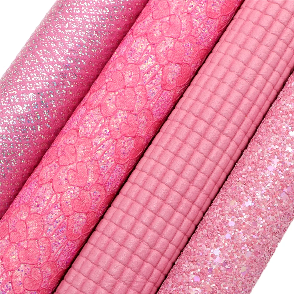 4pcs/set Flower Butterfly Print Faux Leather Material Mix Glitter Sheets Synthetic Leather Fabric For Diy 28333
