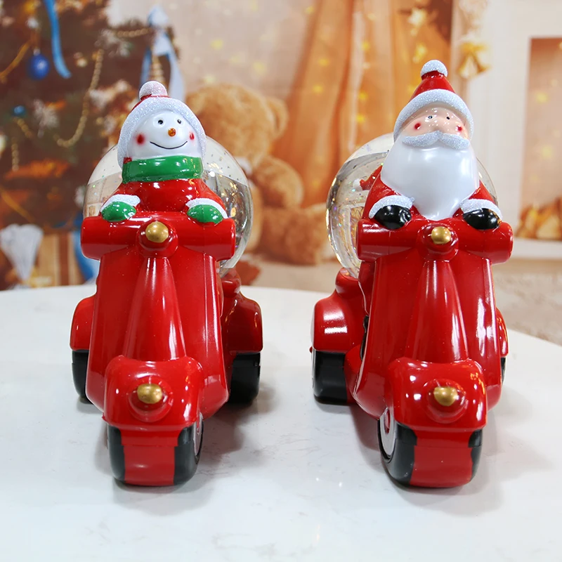 Hot sales christmas decoration  supplies snowman rides a motorcycle christmas water lantern snow globe souvenir for kid gifts