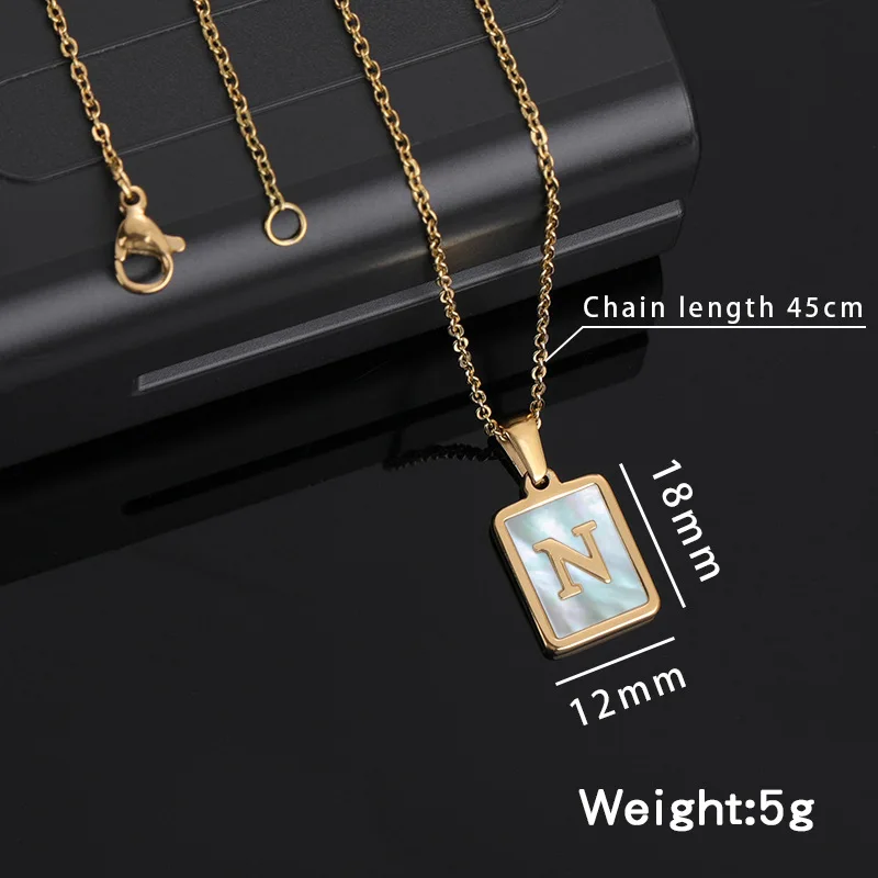 Titanium steel English Pendant with gold shell New stainless steel square letter necklace