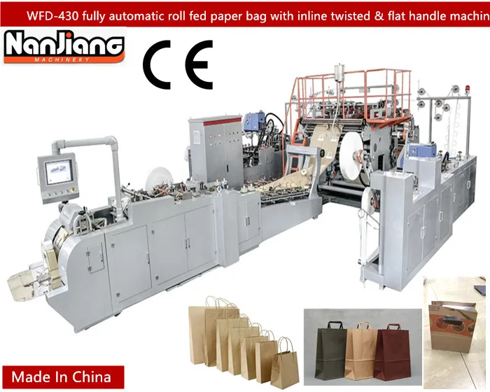 NANJIANG WFD-430 Roll Fed Square Bottom fully automatic machine produces paper bag Paper Roll Width 630-1250mm