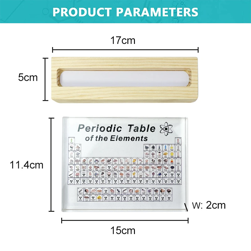 Chemistry Transparent UV Print Acrylic Periodic Table With Wood Base