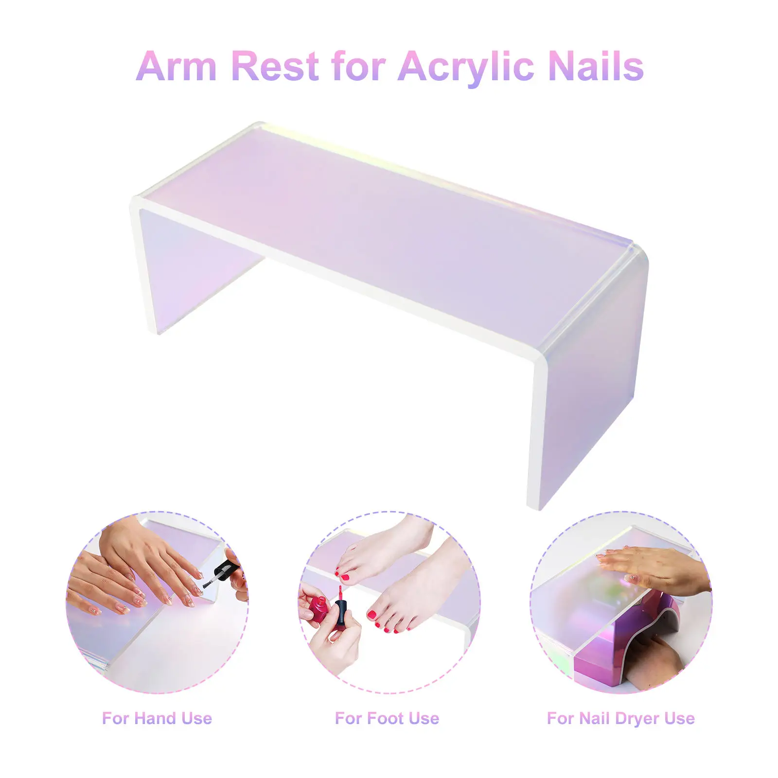 Iridescent Acrylic Display Risers Stand Nail Polish Holder Luxury Nail Hand Pillow Tech Arm Rest For Nails Salon