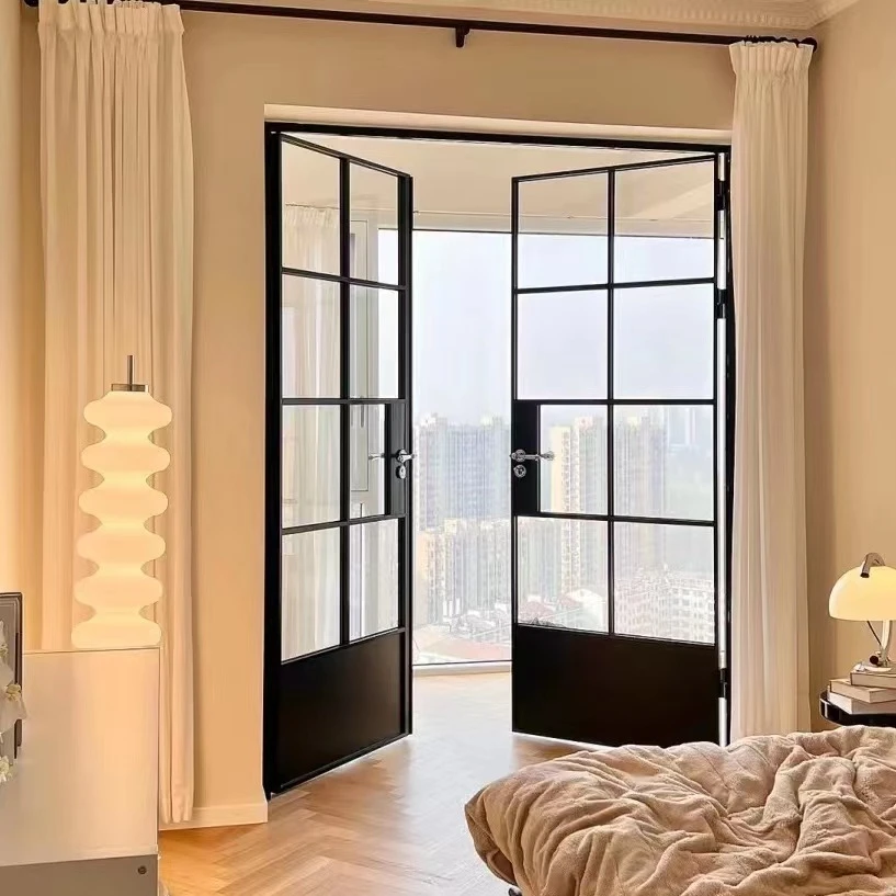 French Arches Glass Old Iron Door White Black Color Retro Design Interior Entry Interior Door