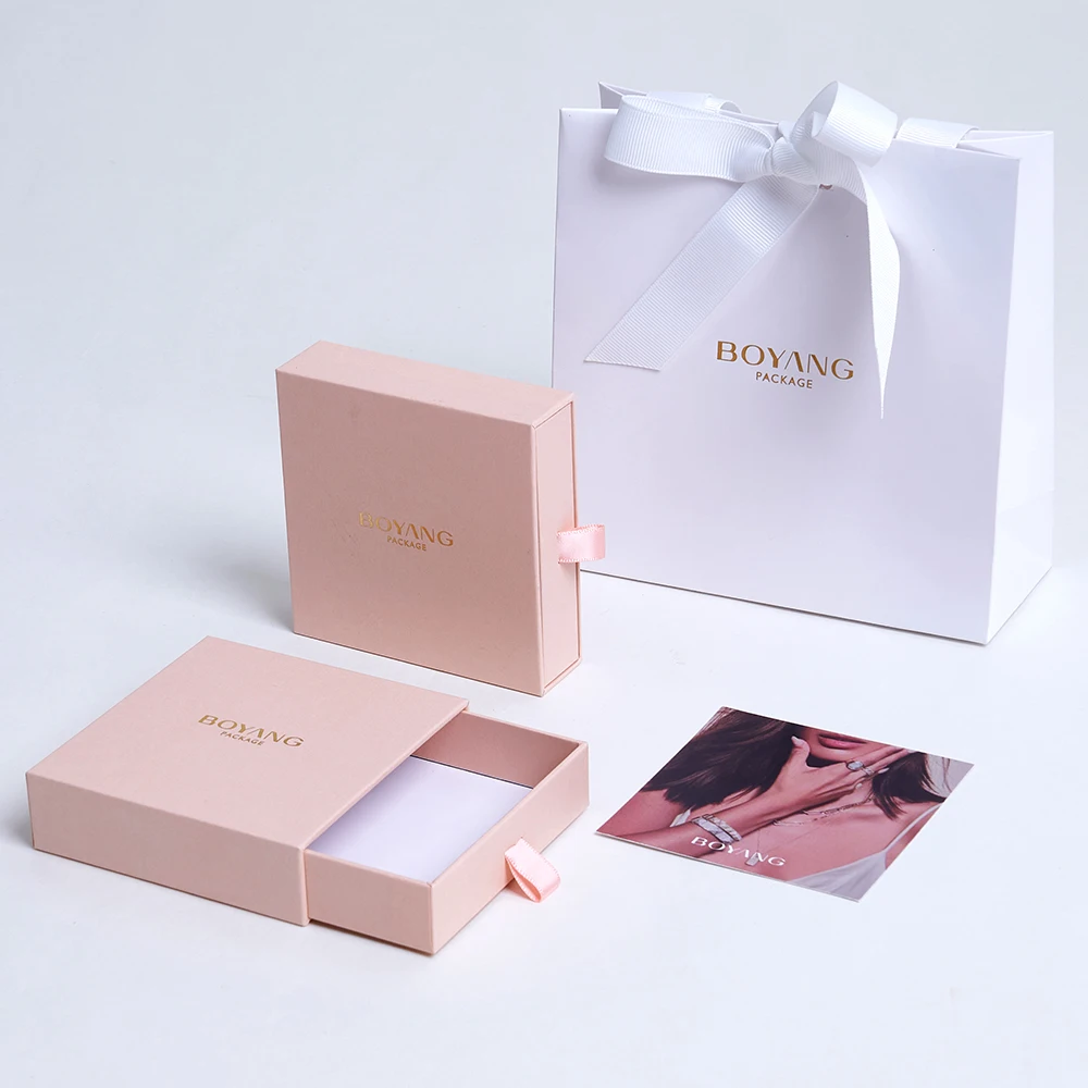 Hot Sale Pink Jewelry Box Earrings Necklace Bracelet Display Gift Box Drawer Paper Jewelry Packaging Box