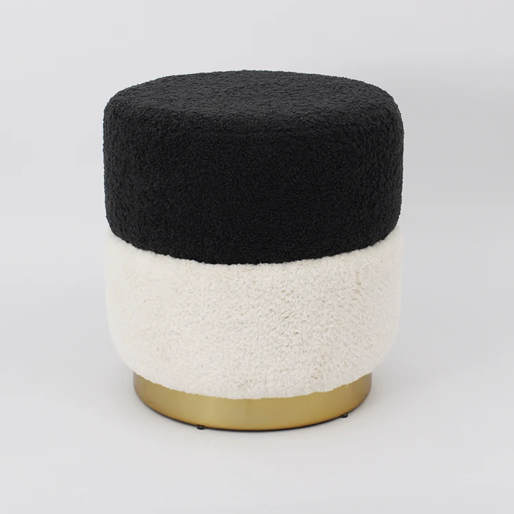 OEM custom made traditional shoe changing stool black and gold metal ottoman for hotels