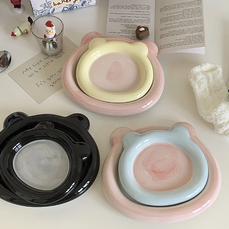 K&B Cute Under-glaze Ceramic Dishes Plates Color Hand-painted Irregular Dessert Snack Bread Breakfast Plate